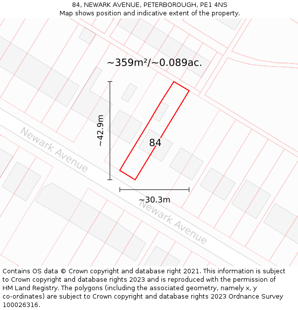 84, NEWARK AVENUE, PETERBOROUGH, PE1 4NS: Plot and title map