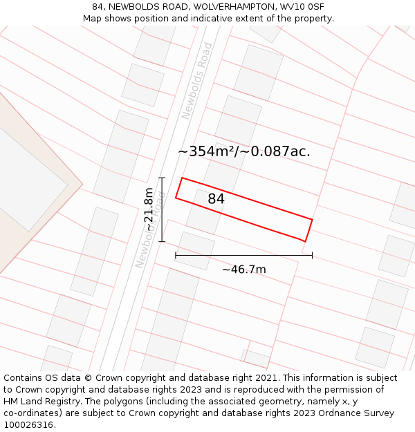 84, NEWBOLDS ROAD, WOLVERHAMPTON, WV10 0SF: Plot and title map