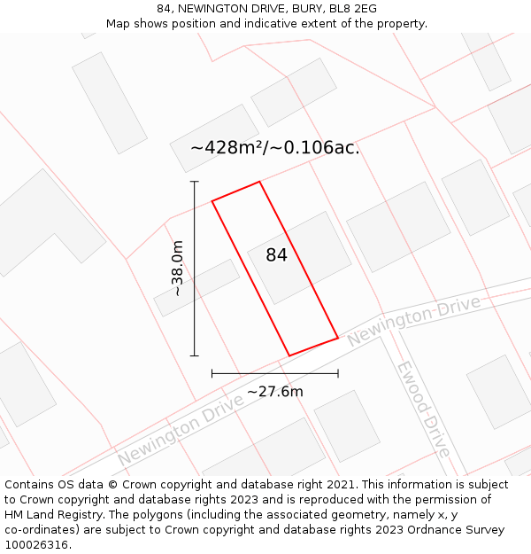 84, NEWINGTON DRIVE, BURY, BL8 2EG: Plot and title map