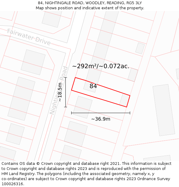 84, NIGHTINGALE ROAD, WOODLEY, READING, RG5 3LY: Plot and title map