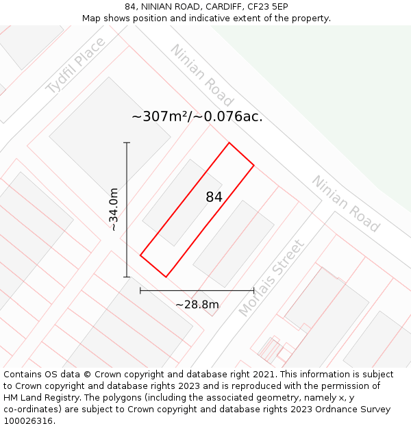 84, NINIAN ROAD, CARDIFF, CF23 5EP: Plot and title map
