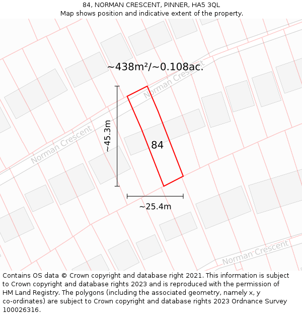 84, NORMAN CRESCENT, PINNER, HA5 3QL: Plot and title map