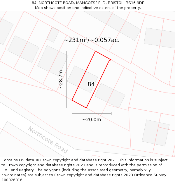 84, NORTHCOTE ROAD, MANGOTSFIELD, BRISTOL, BS16 9DF: Plot and title map