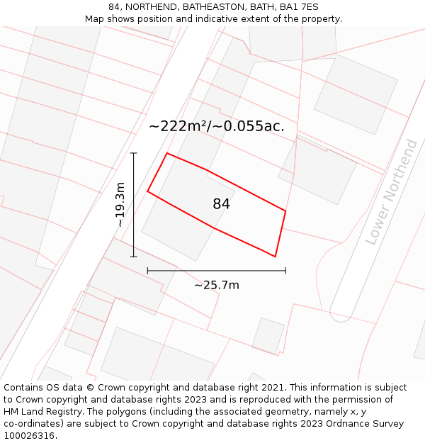 84, NORTHEND, BATHEASTON, BATH, BA1 7ES: Plot and title map