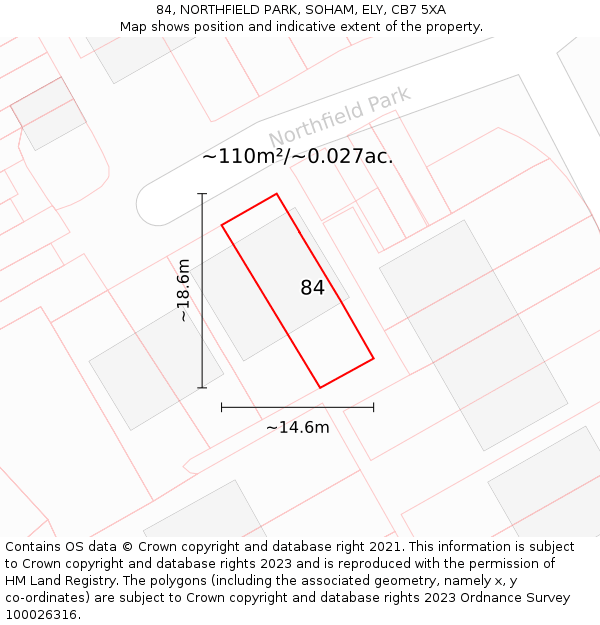 84, NORTHFIELD PARK, SOHAM, ELY, CB7 5XA: Plot and title map