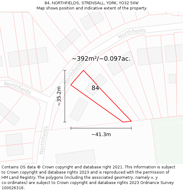 84, NORTHFIELDS, STRENSALL, YORK, YO32 5XW: Plot and title map