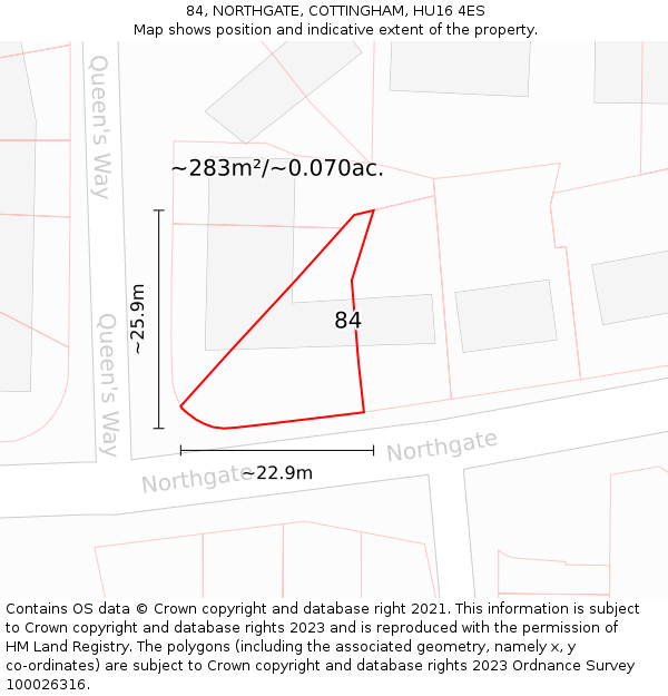 84, NORTHGATE, COTTINGHAM, HU16 4ES: Plot and title map