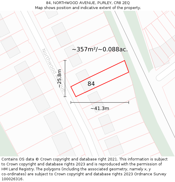 84, NORTHWOOD AVENUE, PURLEY, CR8 2EQ: Plot and title map