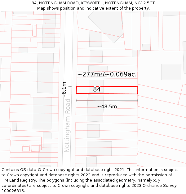 84, NOTTINGHAM ROAD, KEYWORTH, NOTTINGHAM, NG12 5GT: Plot and title map