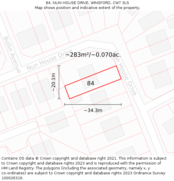 84, NUN HOUSE DRIVE, WINSFORD, CW7 3LS: Plot and title map