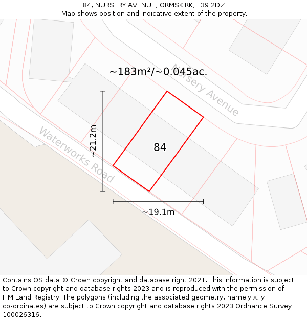 84, NURSERY AVENUE, ORMSKIRK, L39 2DZ: Plot and title map