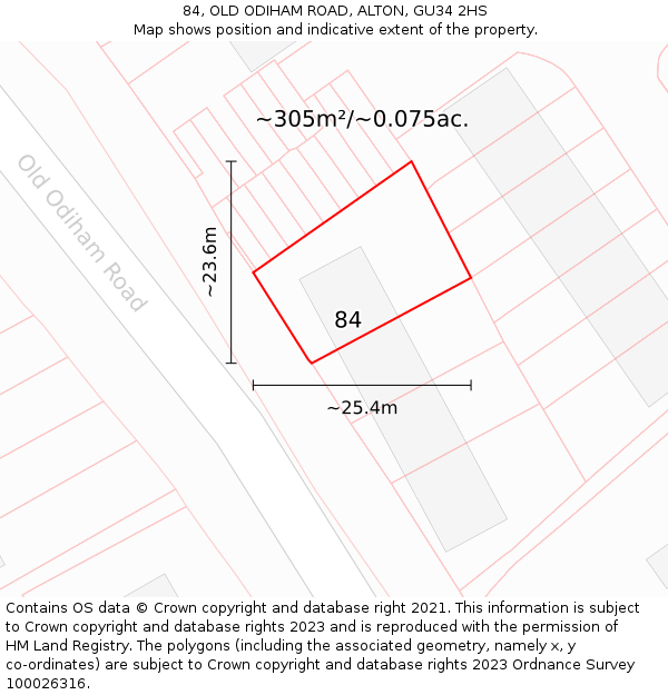 84, OLD ODIHAM ROAD, ALTON, GU34 2HS: Plot and title map
