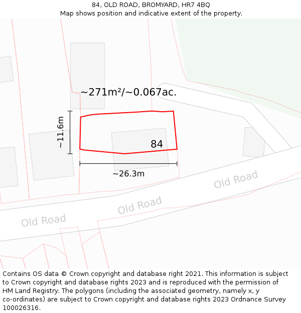 84, OLD ROAD, BROMYARD, HR7 4BQ: Plot and title map