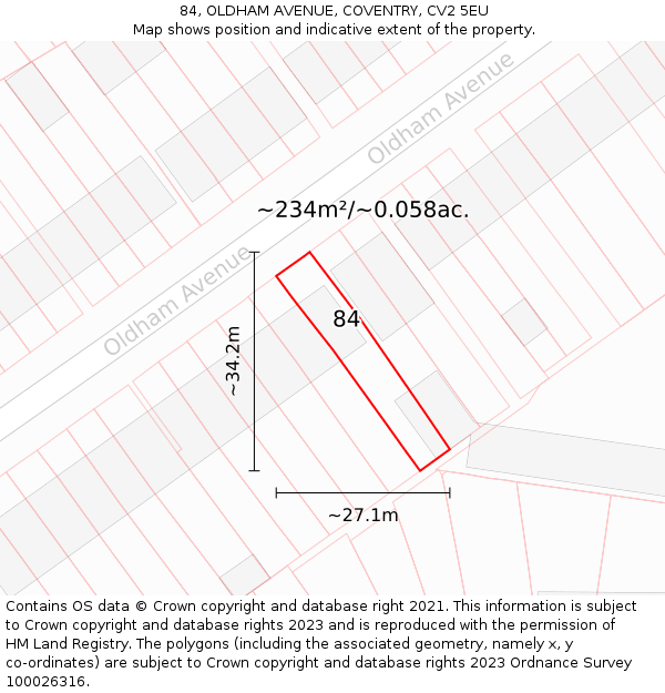 84, OLDHAM AVENUE, COVENTRY, CV2 5EU: Plot and title map