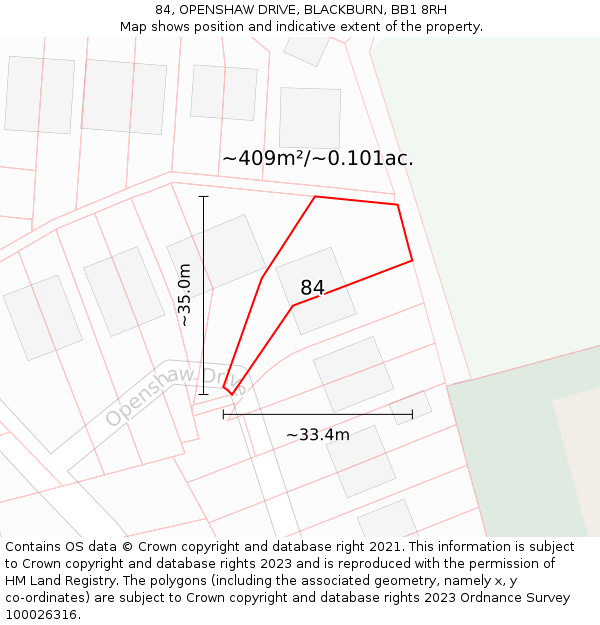 84, OPENSHAW DRIVE, BLACKBURN, BB1 8RH: Plot and title map