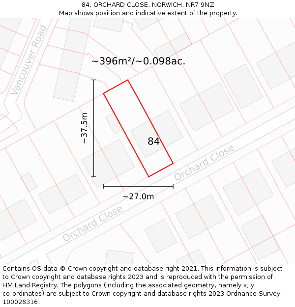 84, ORCHARD CLOSE, NORWICH, NR7 9NZ: Plot and title map