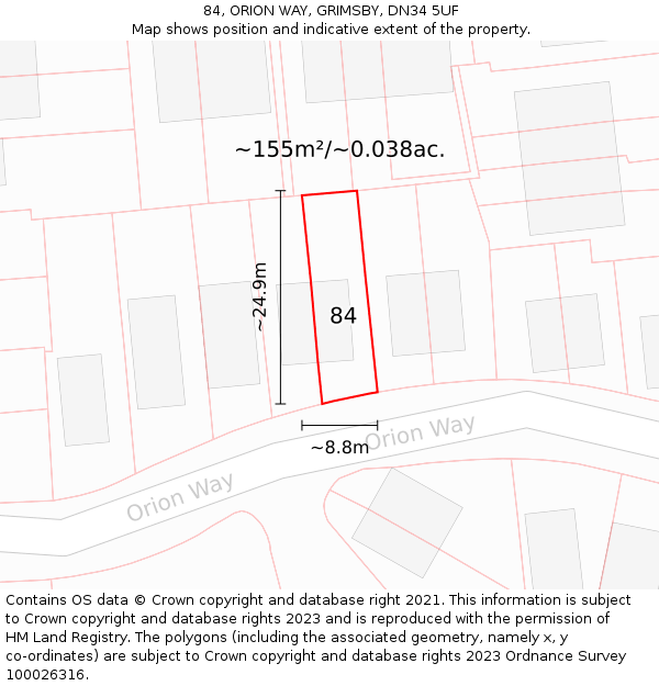 84, ORION WAY, GRIMSBY, DN34 5UF: Plot and title map