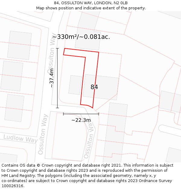 84, OSSULTON WAY, LONDON, N2 0LB: Plot and title map