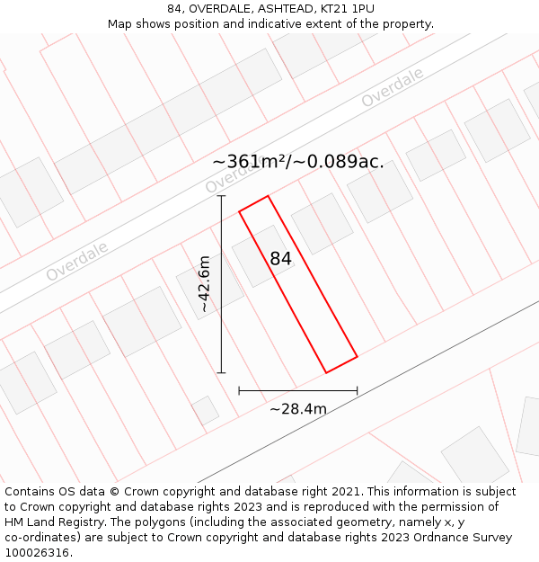 84, OVERDALE, ASHTEAD, KT21 1PU: Plot and title map