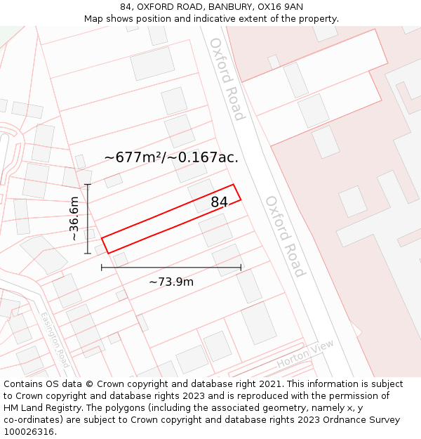 84, OXFORD ROAD, BANBURY, OX16 9AN: Plot and title map