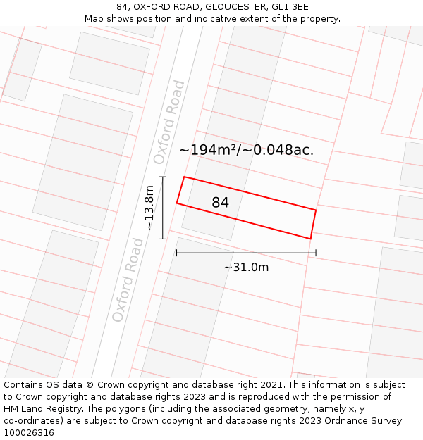 84, OXFORD ROAD, GLOUCESTER, GL1 3EE: Plot and title map