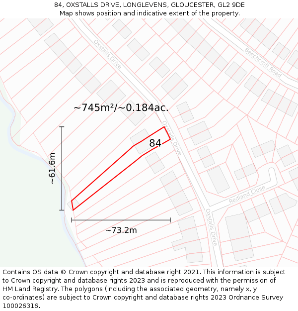 84, OXSTALLS DRIVE, LONGLEVENS, GLOUCESTER, GL2 9DE: Plot and title map