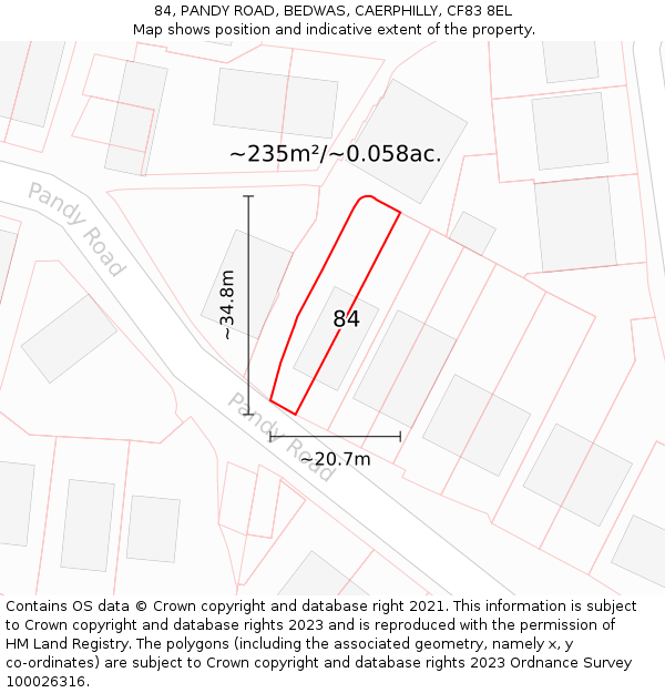 84, PANDY ROAD, BEDWAS, CAERPHILLY, CF83 8EL: Plot and title map