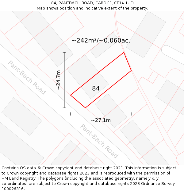84, PANTBACH ROAD, CARDIFF, CF14 1UD: Plot and title map