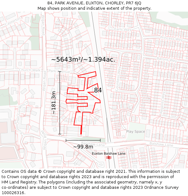 84, PARK AVENUE, EUXTON, CHORLEY, PR7 6JQ: Plot and title map