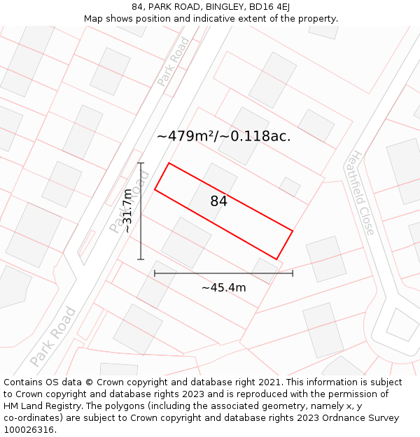 84, PARK ROAD, BINGLEY, BD16 4EJ: Plot and title map