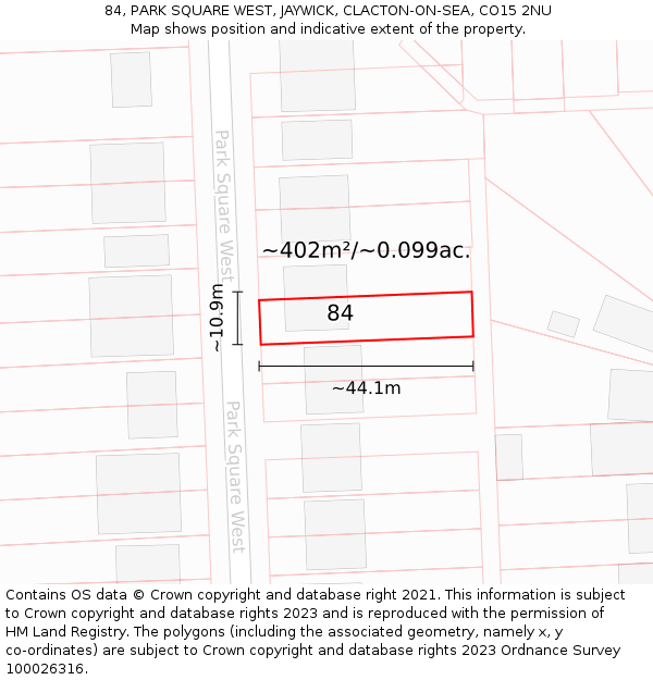 84, PARK SQUARE WEST, JAYWICK, CLACTON-ON-SEA, CO15 2NU: Plot and title map