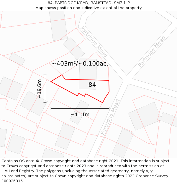 84, PARTRIDGE MEAD, BANSTEAD, SM7 1LP: Plot and title map