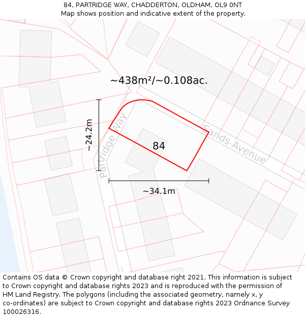 84, PARTRIDGE WAY, CHADDERTON, OLDHAM, OL9 0NT: Plot and title map