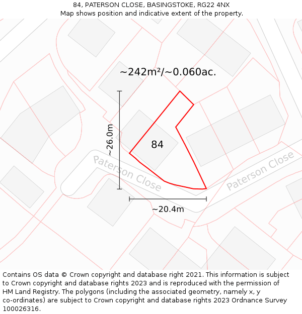 84, PATERSON CLOSE, BASINGSTOKE, RG22 4NX: Plot and title map