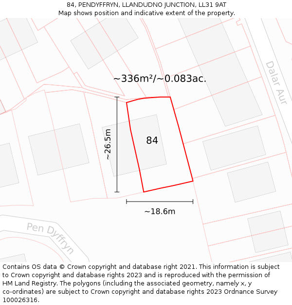 84, PENDYFFRYN, LLANDUDNO JUNCTION, LL31 9AT: Plot and title map