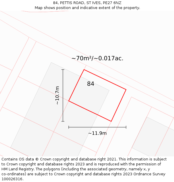 84, PETTIS ROAD, ST IVES, PE27 6NZ: Plot and title map