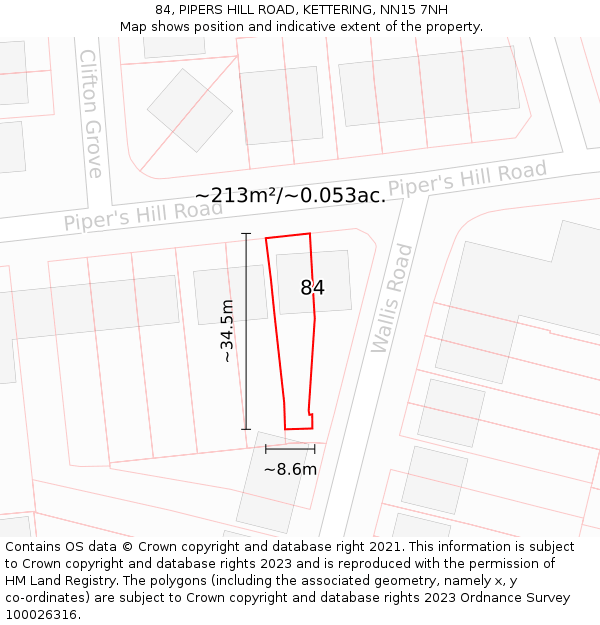 84, PIPERS HILL ROAD, KETTERING, NN15 7NH: Plot and title map