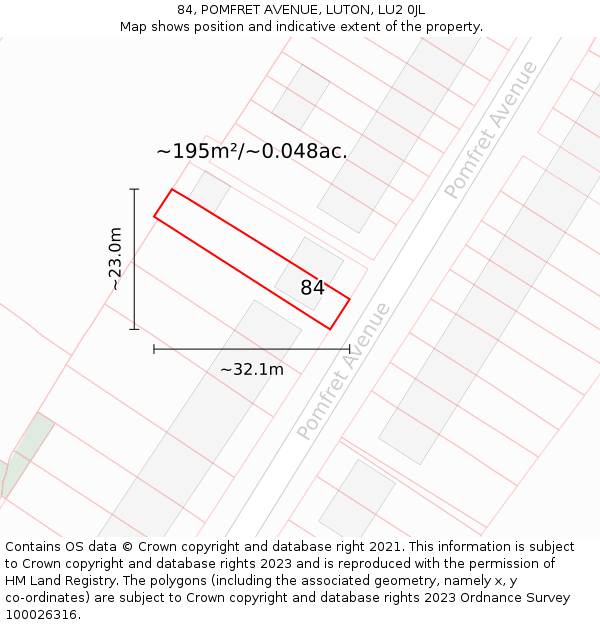 84, POMFRET AVENUE, LUTON, LU2 0JL: Plot and title map