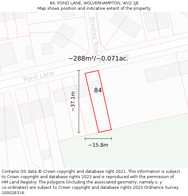 84, POND LANE, WOLVERHAMPTON, WV2 1JE: Plot and title map