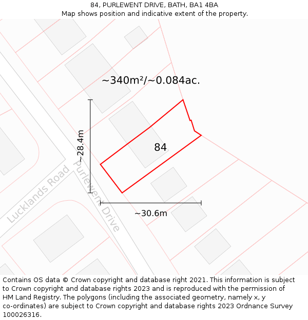 84, PURLEWENT DRIVE, BATH, BA1 4BA: Plot and title map