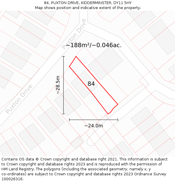 84, PUXTON DRIVE, KIDDERMINSTER, DY11 5HY: Plot and title map