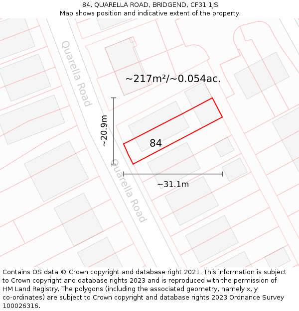 84, QUARELLA ROAD, BRIDGEND, CF31 1JS: Plot and title map
