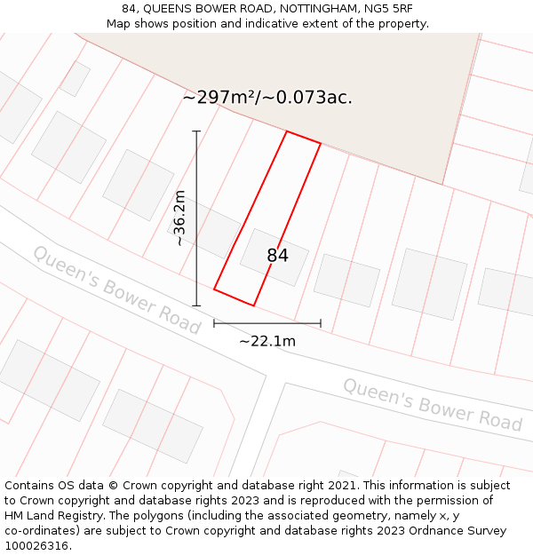 84, QUEENS BOWER ROAD, NOTTINGHAM, NG5 5RF: Plot and title map