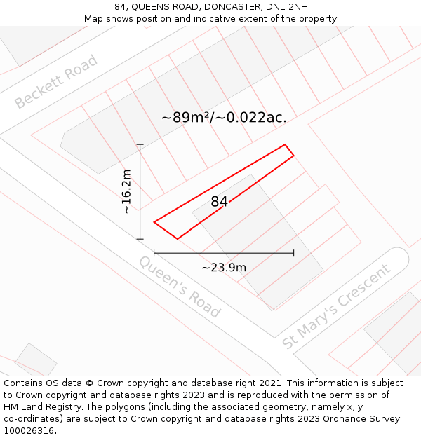 84, QUEENS ROAD, DONCASTER, DN1 2NH: Plot and title map
