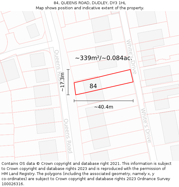 84, QUEENS ROAD, DUDLEY, DY3 1HL: Plot and title map
