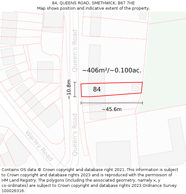 84, QUEENS ROAD, SMETHWICK, B67 7HE: Plot and title map
