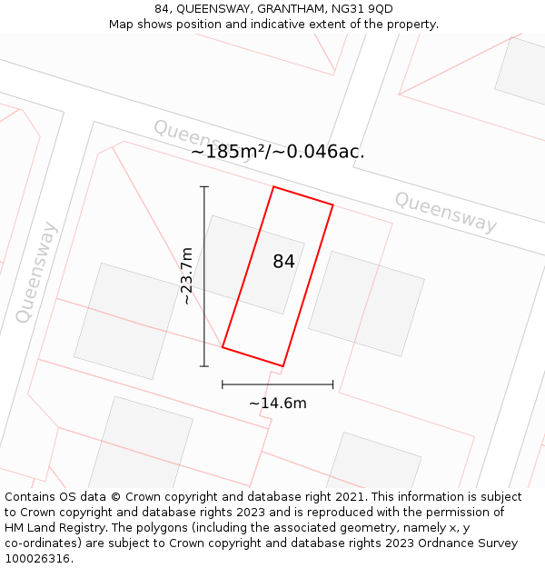 84, QUEENSWAY, GRANTHAM, NG31 9QD: Plot and title map