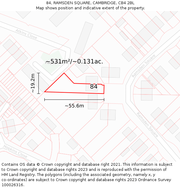 84, RAMSDEN SQUARE, CAMBRIDGE, CB4 2BL: Plot and title map