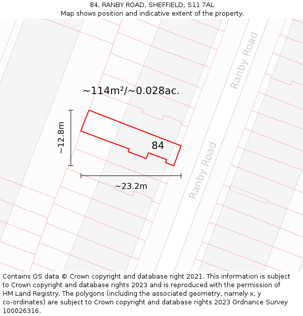 84, RANBY ROAD, SHEFFIELD, S11 7AL: Plot and title map