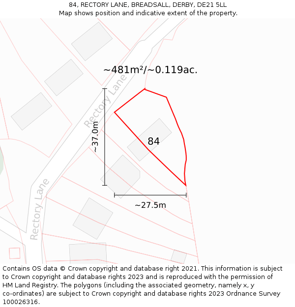 84, RECTORY LANE, BREADSALL, DERBY, DE21 5LL: Plot and title map